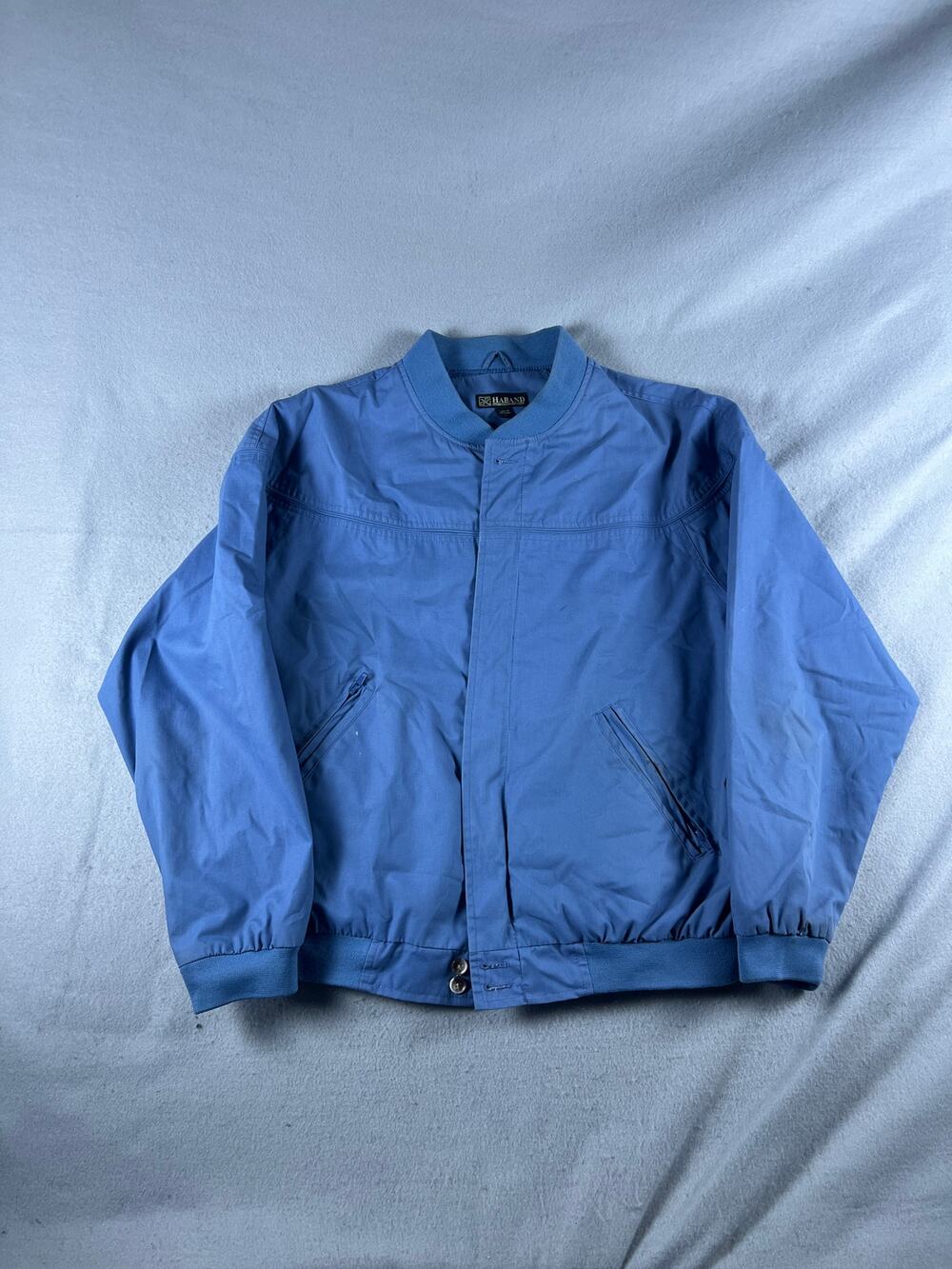 Vintage Haband Bomber Jacket Mens L Blue Full Zip Band Collar Classic Outdoor